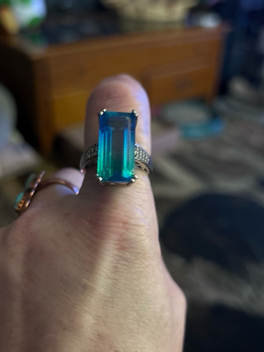 Stunning 925 Peacock Quartz Triplet Statement Ring